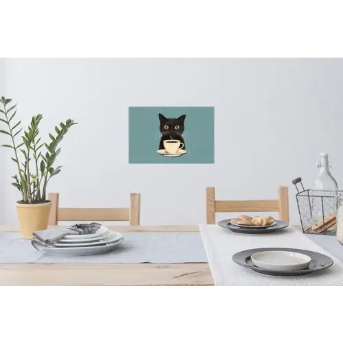 Kat - Zwart - Koffie - Minimalistisch Muursticker klein -eettafel