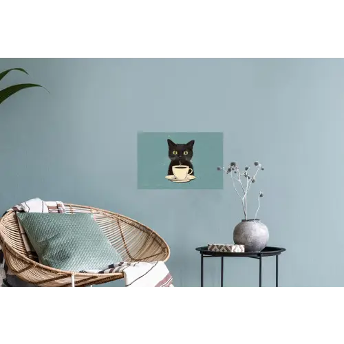 Kat - Zwart - Koffie - Minimalistisch Muursticker klein -plant