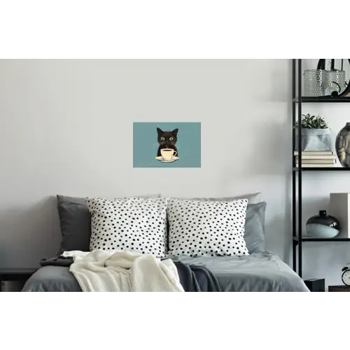Kat - Zwart - Koffie - Minimalistisch Muursticker klein -slaapkamer