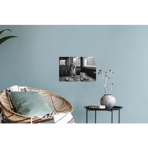 Kat - Koffie - Brood - Zwart Muursticker klein -plant