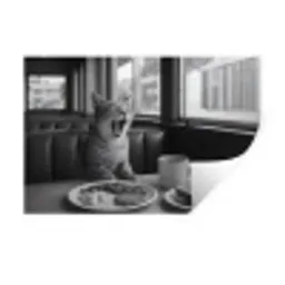 Kat - Koffie - Brood - Zwart Muursticker klein -3d