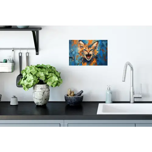 Kat - Kleurrijk - Oranje - Blauw Muursticker klein -keuken