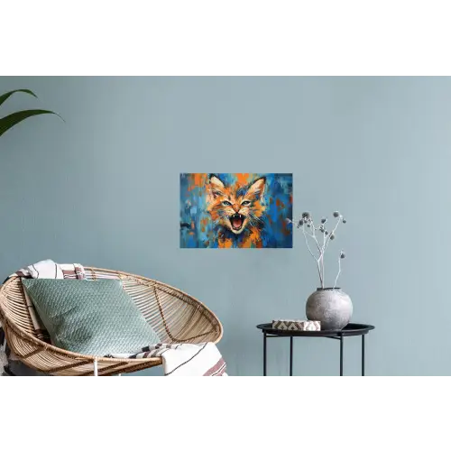 Kat - Kleurrijk - Oranje - Blauw Muursticker klein -plant
