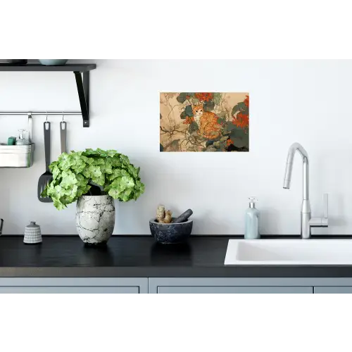Kat - Sierlijk - Bloemen Muursticker klein -keuken