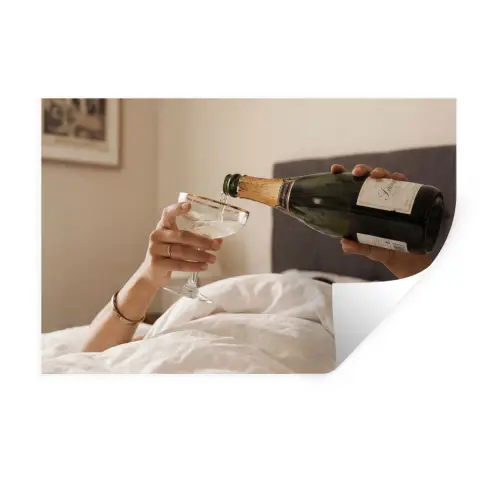 Champagne - Bed - Bubbels Muursticker klein -3d