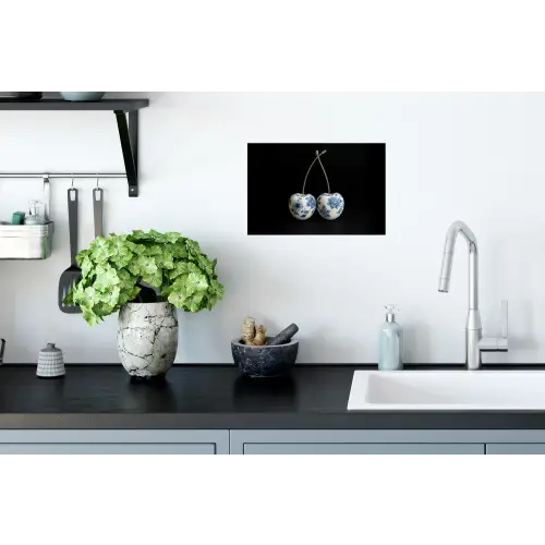 Kersen - Delfts blauw - Fruit Muursticker klein -keuken