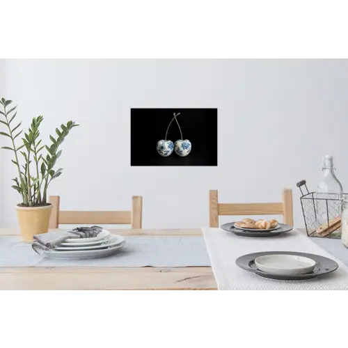 Kersen - Delfts blauw - Fruit Muursticker klein -eettafel