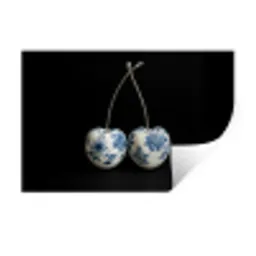 Kersen - Delfts blauw - Fruit Muursticker klein -3d