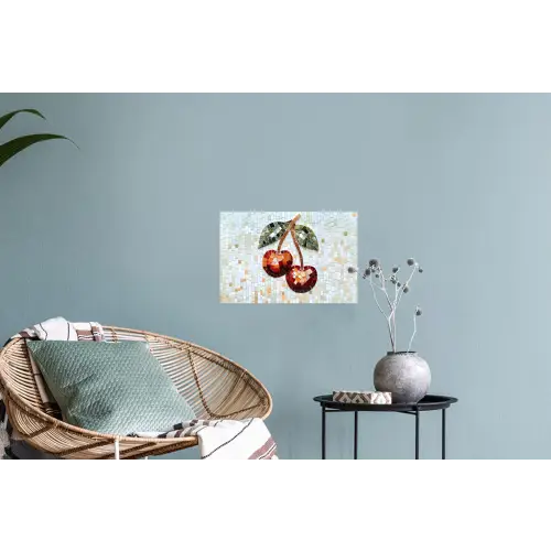 Kersen - Rood - Mozaïek - Blaadjes Muursticker klein -plant
