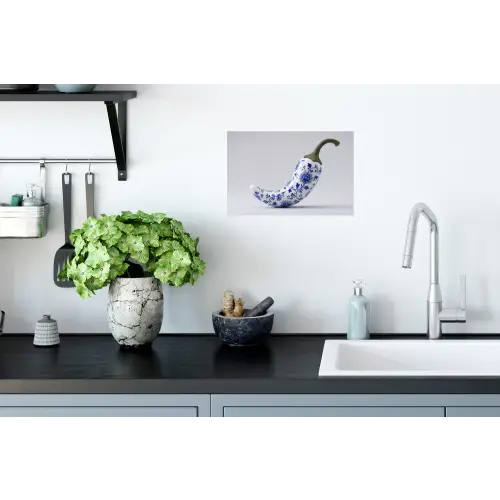 Chilipeper - Keramiek - Blauw Muursticker klein -keuken