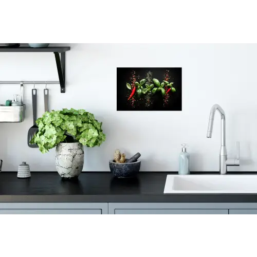 Chilipepers - Basilicum - Blaadjes - Rood Muursticker klein -keuken