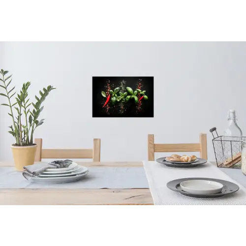 Chilipepers - Basilicum - Blaadjes - Rood Muursticker klein -eettafel
