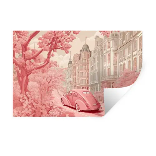 City - Car - Pink Muursticker klein -3d