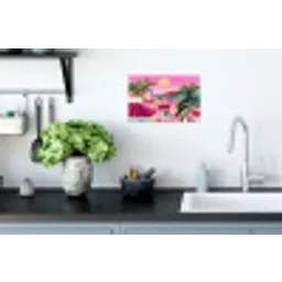 Stad - Roze - Palmbomen Muursticker klein -keuken
