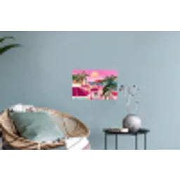 Stad - Roze - Palmbomen Muursticker klein -plant