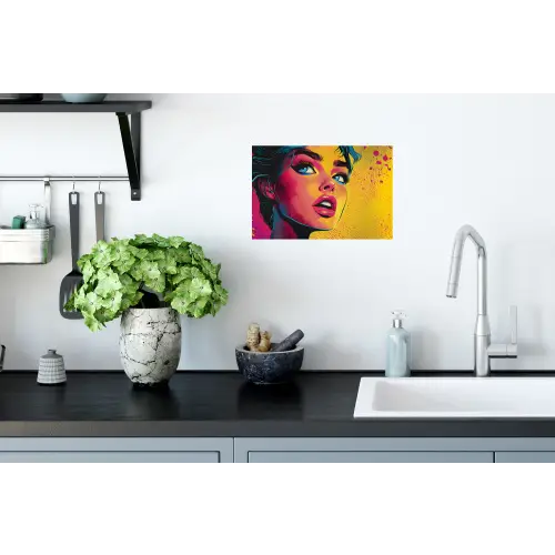 Close-up - Vrouwengezicht - Stippen - Geel Muursticker klein -keuken