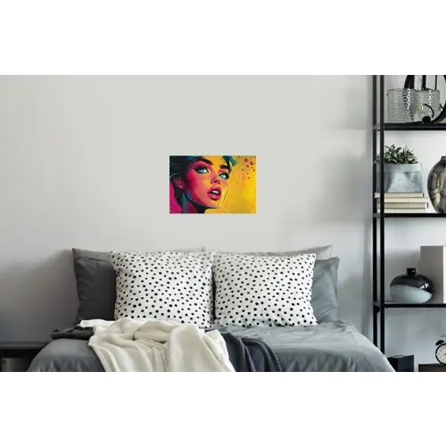 Close-up - Vrouwengezicht - Stippen - Geel Muursticker klein -slaapkamer