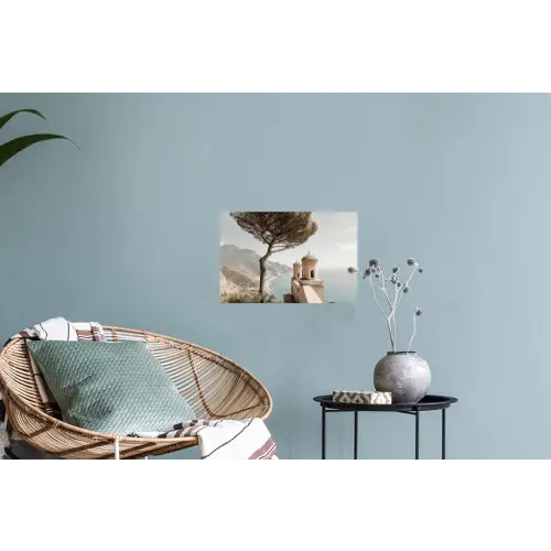 Kust - Klif - Boom - Gebouw Muursticker klein -plant
