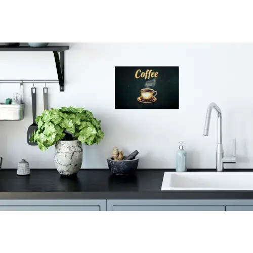 Koffie - Schotel - Koffiebonen - Retro Muursticker klein -keuken