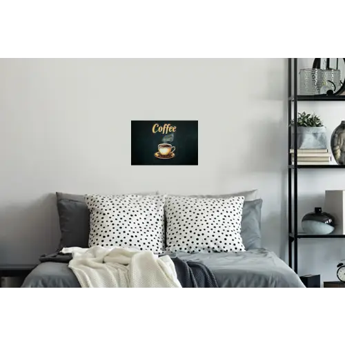 Koffie - Schotel - Koffiebonen - Retro Muursticker klein -slaapkamer
