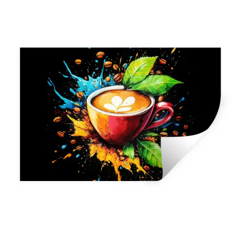 Koffie - Graffiti - Drinken - Abstract Muursticker klein -3d