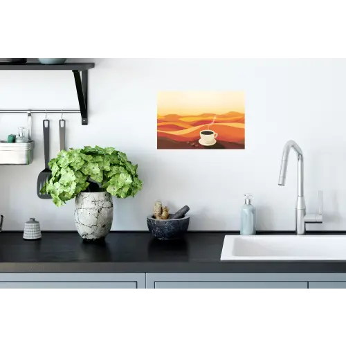 Koffie - Landschap - Oranje - Koffiebonen Muursticker klein -keuken