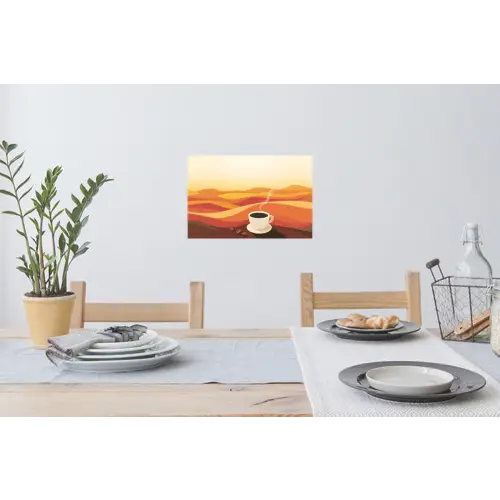 Koffie - Landschap - Oranje - Koffiebonen Muursticker klein -eettafel