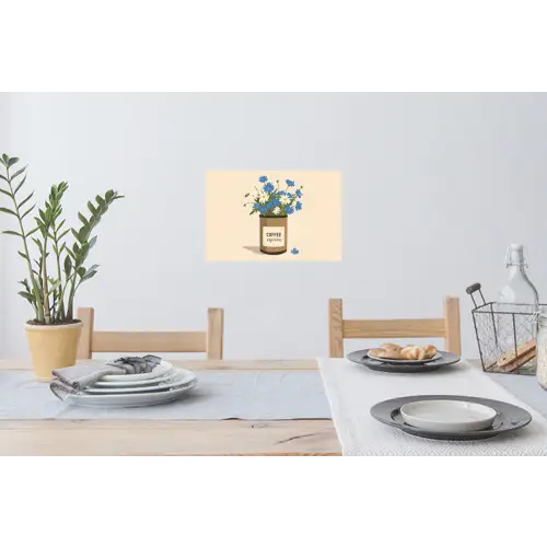 Coffee - Blik - Minimalistisch - Bloemen Muursticker klein -eettafel