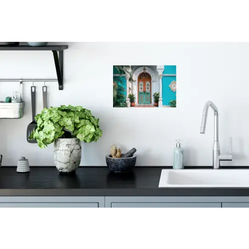 Zuilen - Sierlijke - Deur - Blauw Muursticker klein -keuken