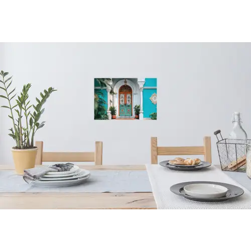Zuilen - Sierlijke - Deur - Blauw Muursticker klein -eettafel