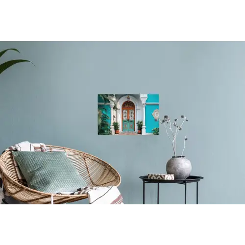 Zuilen - Sierlijke - Deur - Blauw Muursticker klein -plant