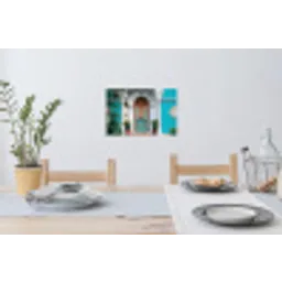 Zuilen - Sierlijke - Deur - Blauw Muursticker klein -eettafel