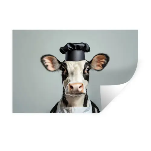 Koe - Zwart - Wit - Kok Muursticker klein -3d