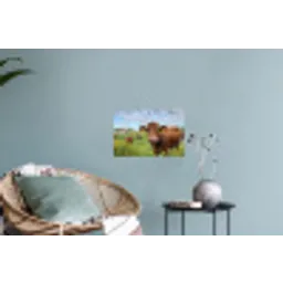 Koe - Weide - Bloemen Muursticker klein -plant