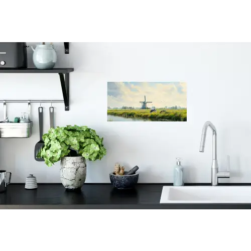 Koeien - Windmolen - Weide - Blauw Muursticker klein -keuken