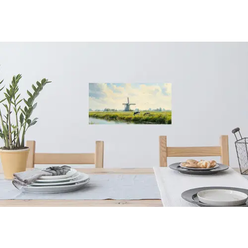 Koeien - Windmolen - Weide - Blauw Muursticker klein -eettafel
