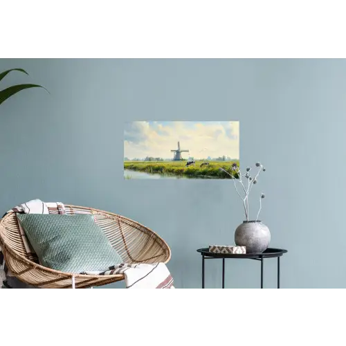 Koeien - Windmolen - Weide - Blauw Muursticker klein -plant