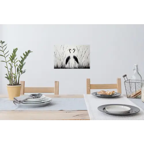 Kraanvogels - Gras - Hartvorm - Zwart Muursticker klein -eettafel