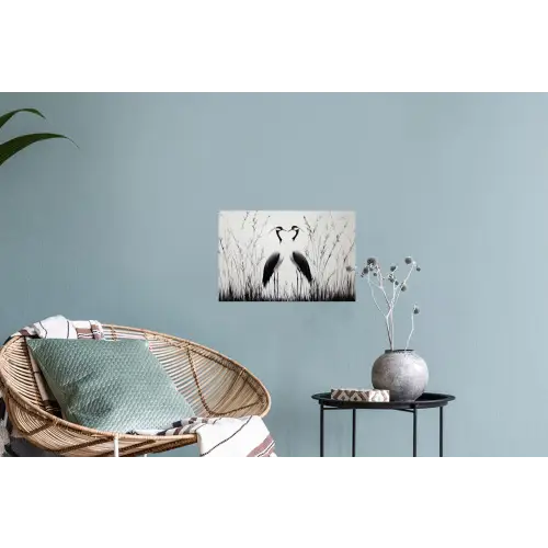 Kraanvogels - Gras - Hartvorm - Zwart Muursticker klein -plant