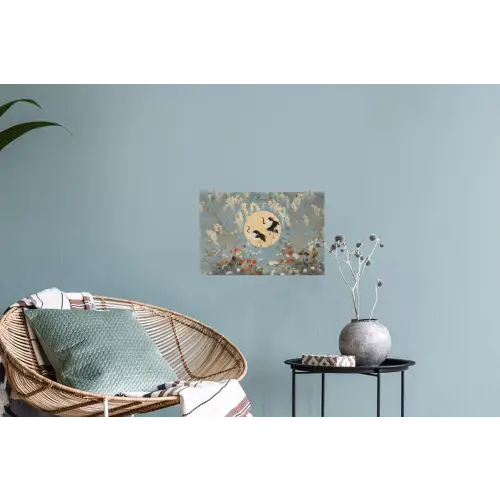 Kraanvogels - Maan - Bloemen - Blauw Muursticker klein -plant