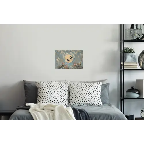 Kraanvogels - Maan - Bloemen - Blauw Muursticker klein -slaapkamer