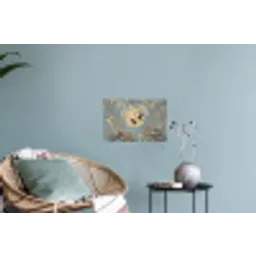 Kraanvogels - Maan - Bloemen - Blauw Muursticker klein -plant