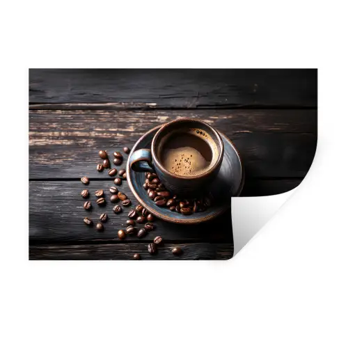 Kop - Koffie - Hout - Bonen Muursticker klein -3d