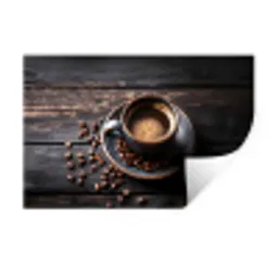 Kop - Koffie - Hout - Bonen Muursticker klein -3d