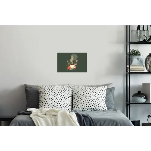 Kop - Bloemen - Groen - Koffie Muursticker klein -slaapkamer