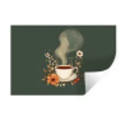 Kop - Bloemen - Groen - Koffie Muursticker klein -3d