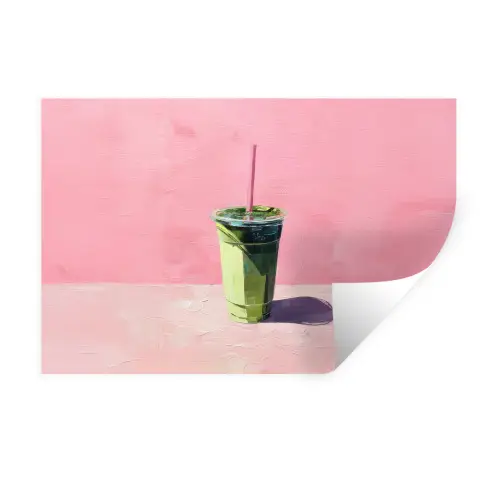 Beker - Rietje - Minimalistisch - Groen Muursticker klein -3d