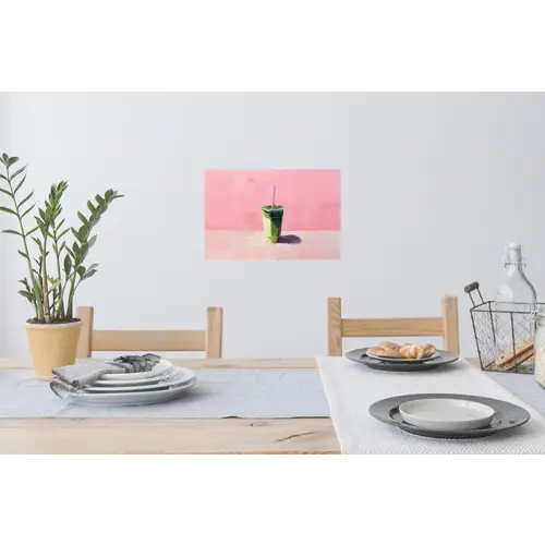 Beker - Rietje - Minimalistisch - Groen Muursticker klein -eettafel