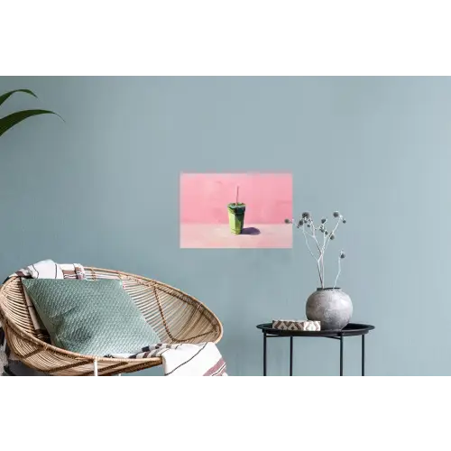 Beker - Rietje - Minimalistisch - Groen Muursticker klein -plant