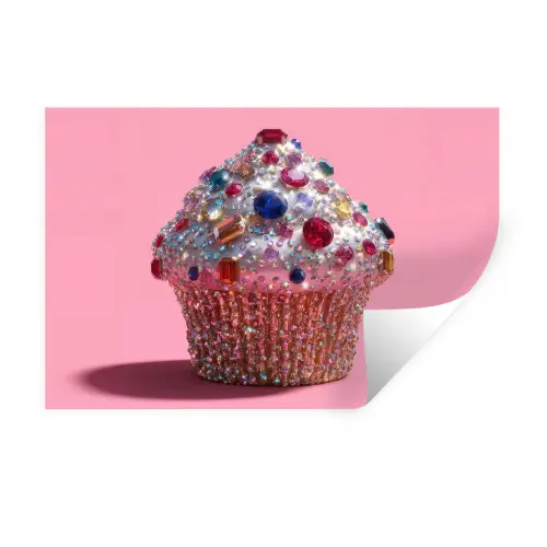Cupcake - Kleurrijk - Edelstenen Muursticker klein -3d